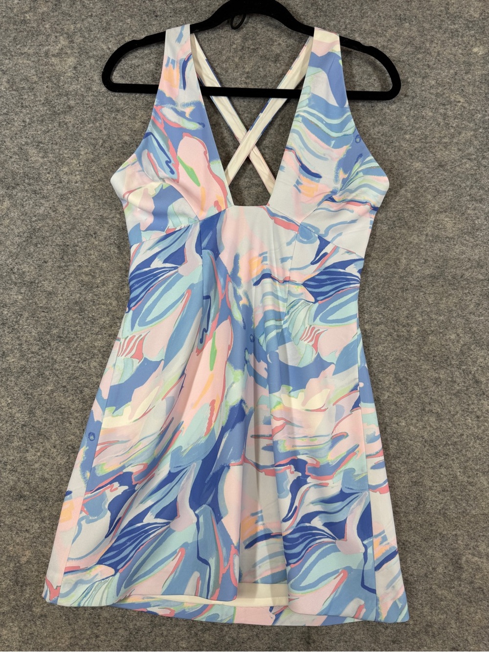 French Connection Y2K Abstract Mini Dress Blue Pink US 6 Party Vacation Cocktail